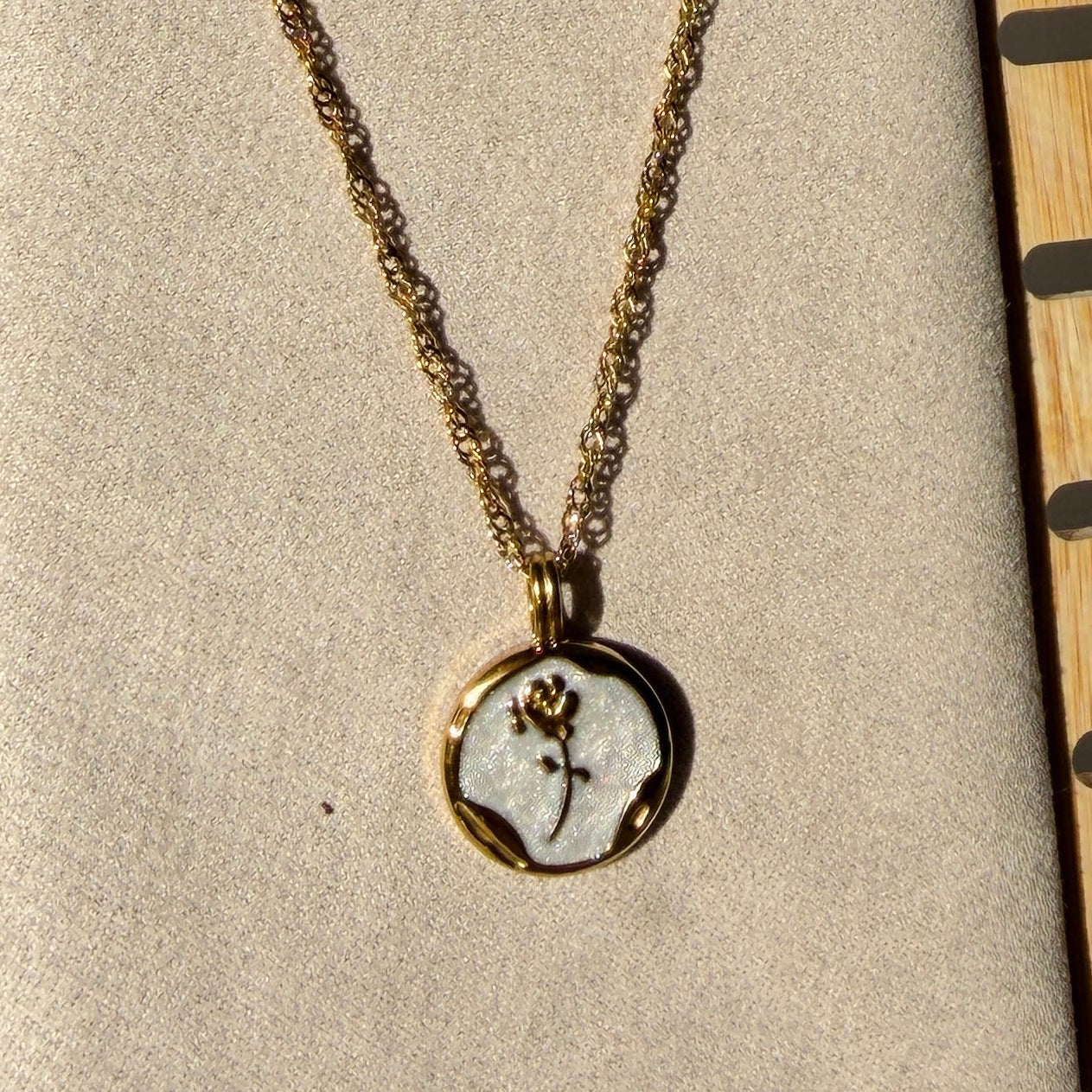 Embossed Rose Coin Pendant Necklace – Gold Toned & Tarnish Resistant