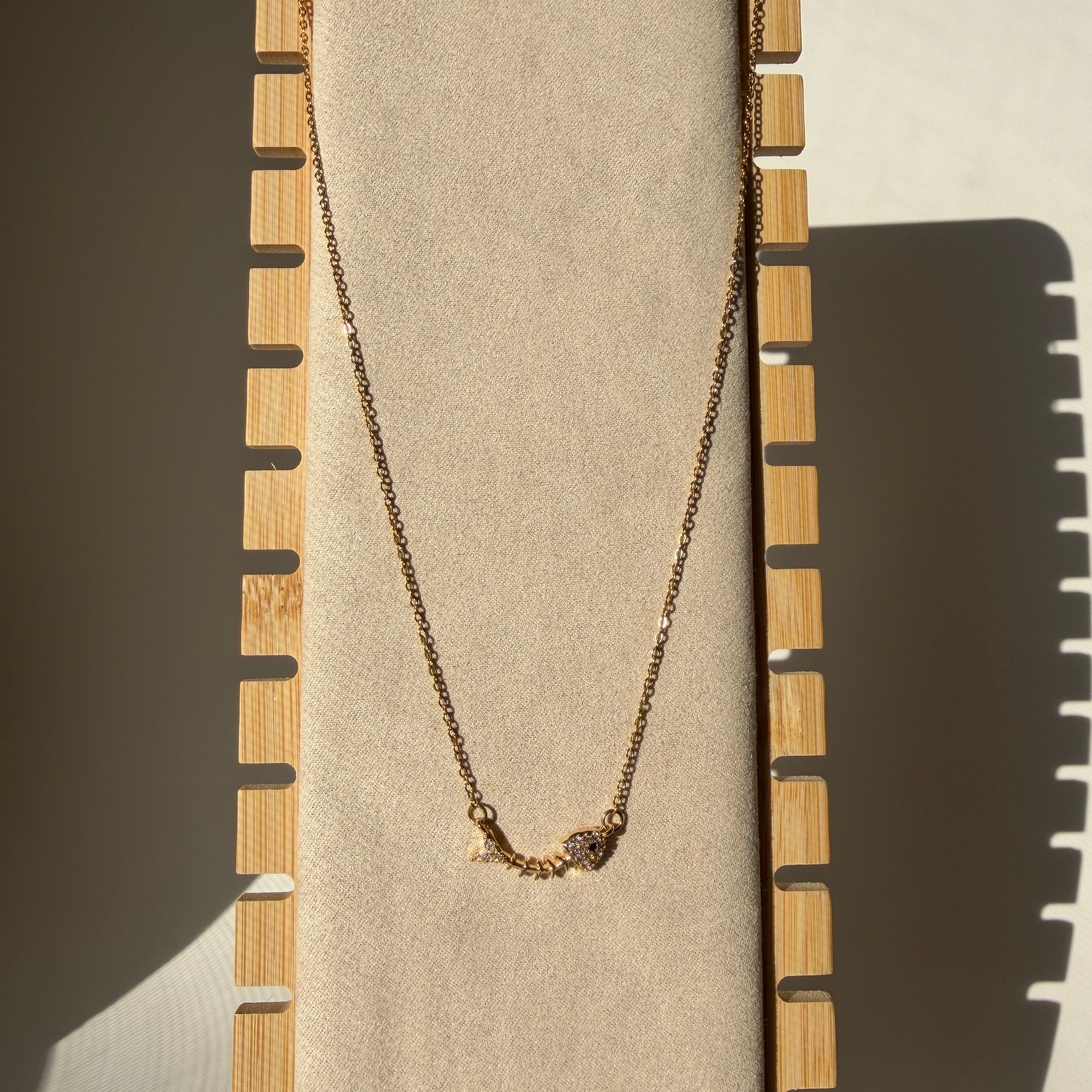 Curved Fish & Triangle Accent Pendant Necklace – Gold Toned & Tarnish Resistant