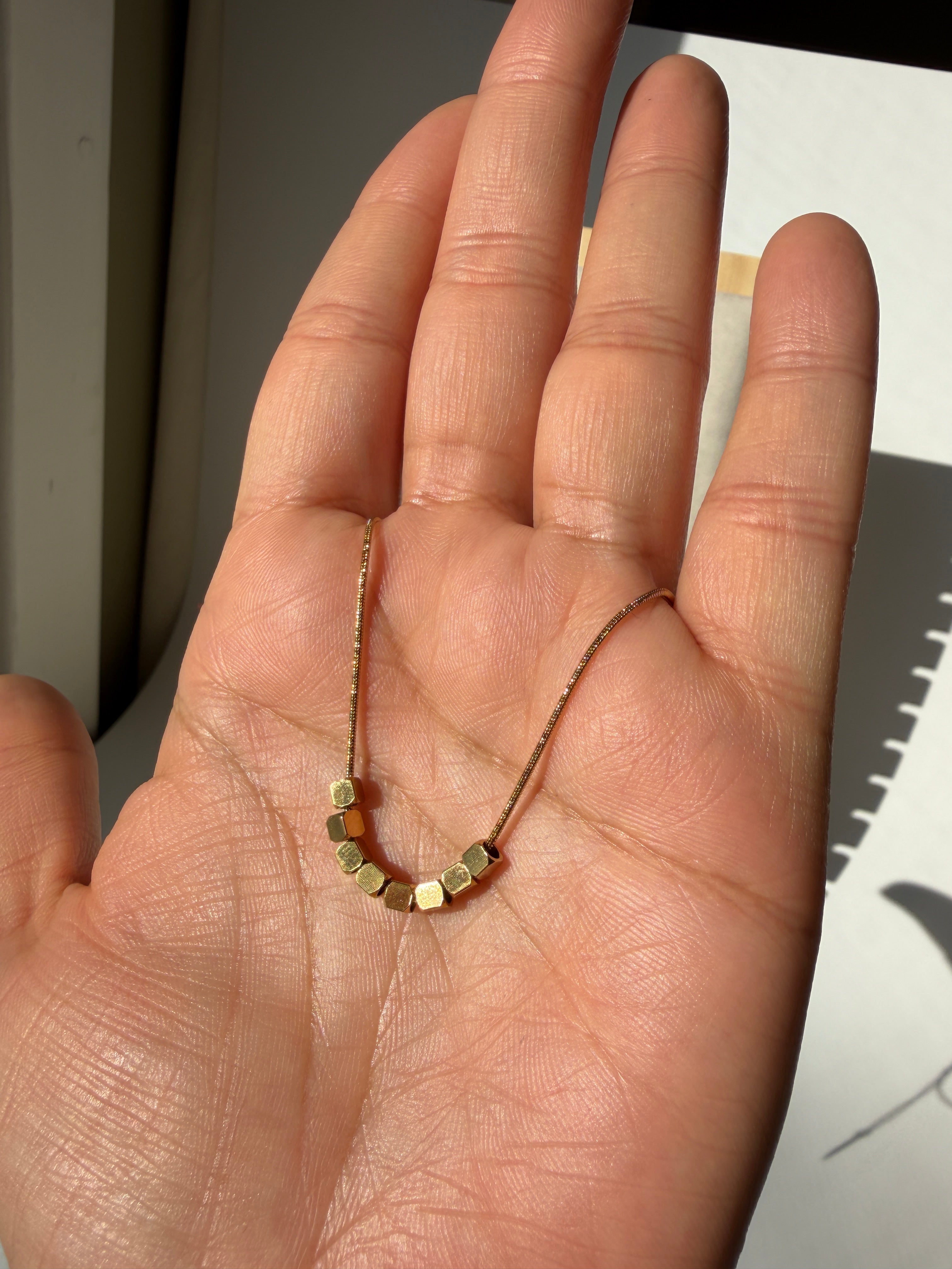 Minimalist Cube Bead Necklace – Gold-Toned & Tarnish Resistant