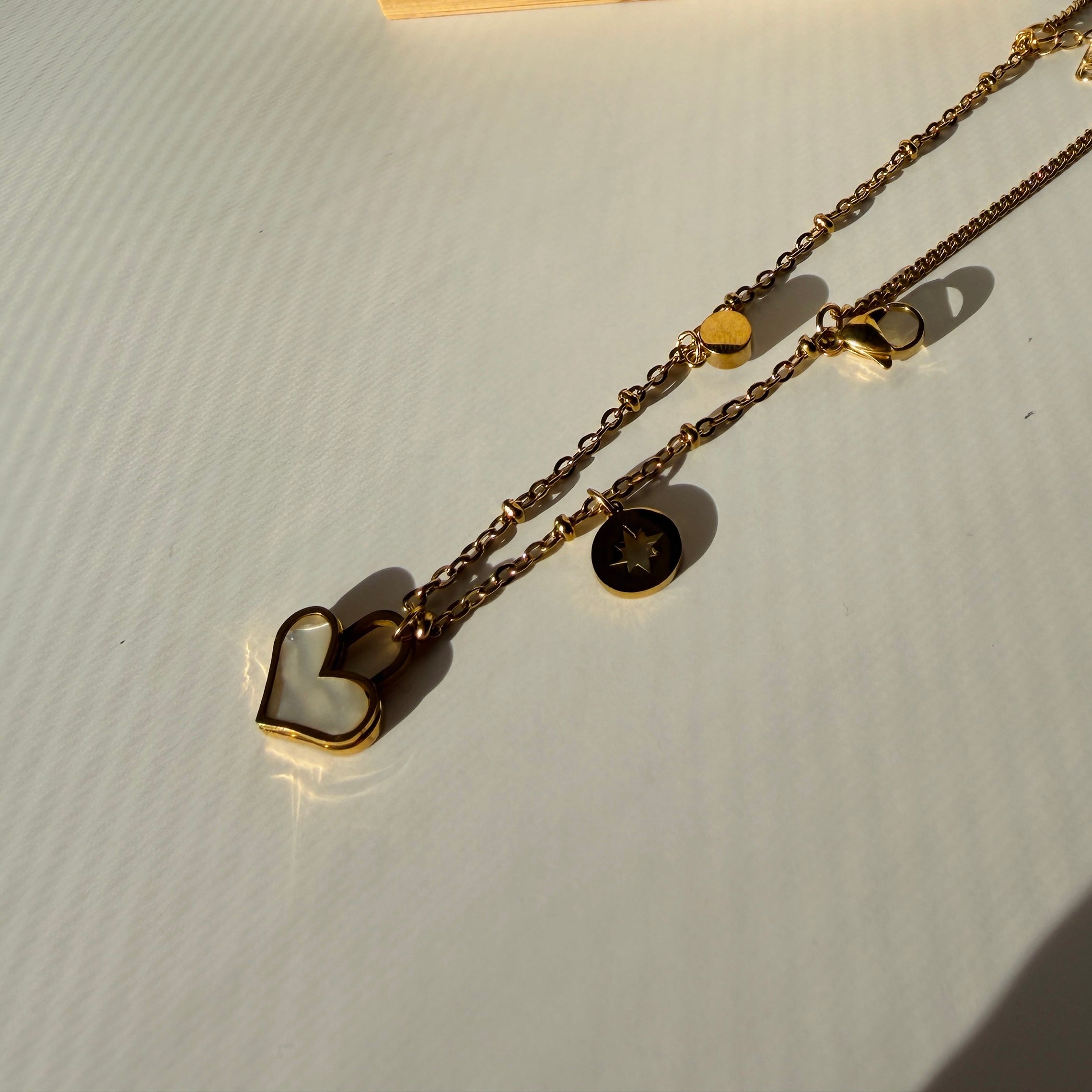 Embossed Heart & Star Charm Bracelet – Gold Toned & Tarnish Resistant