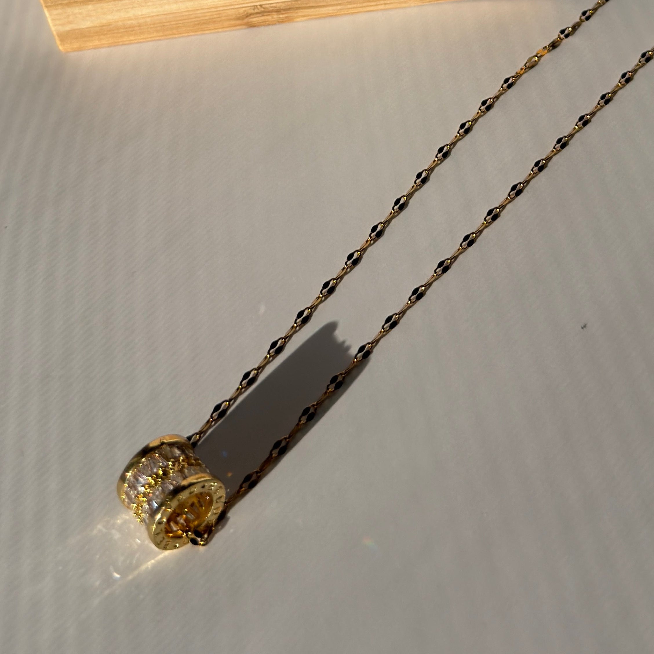 Cylinder Pave Crystal Pendant Necklace – Gold Toned & Tarnish Resistant