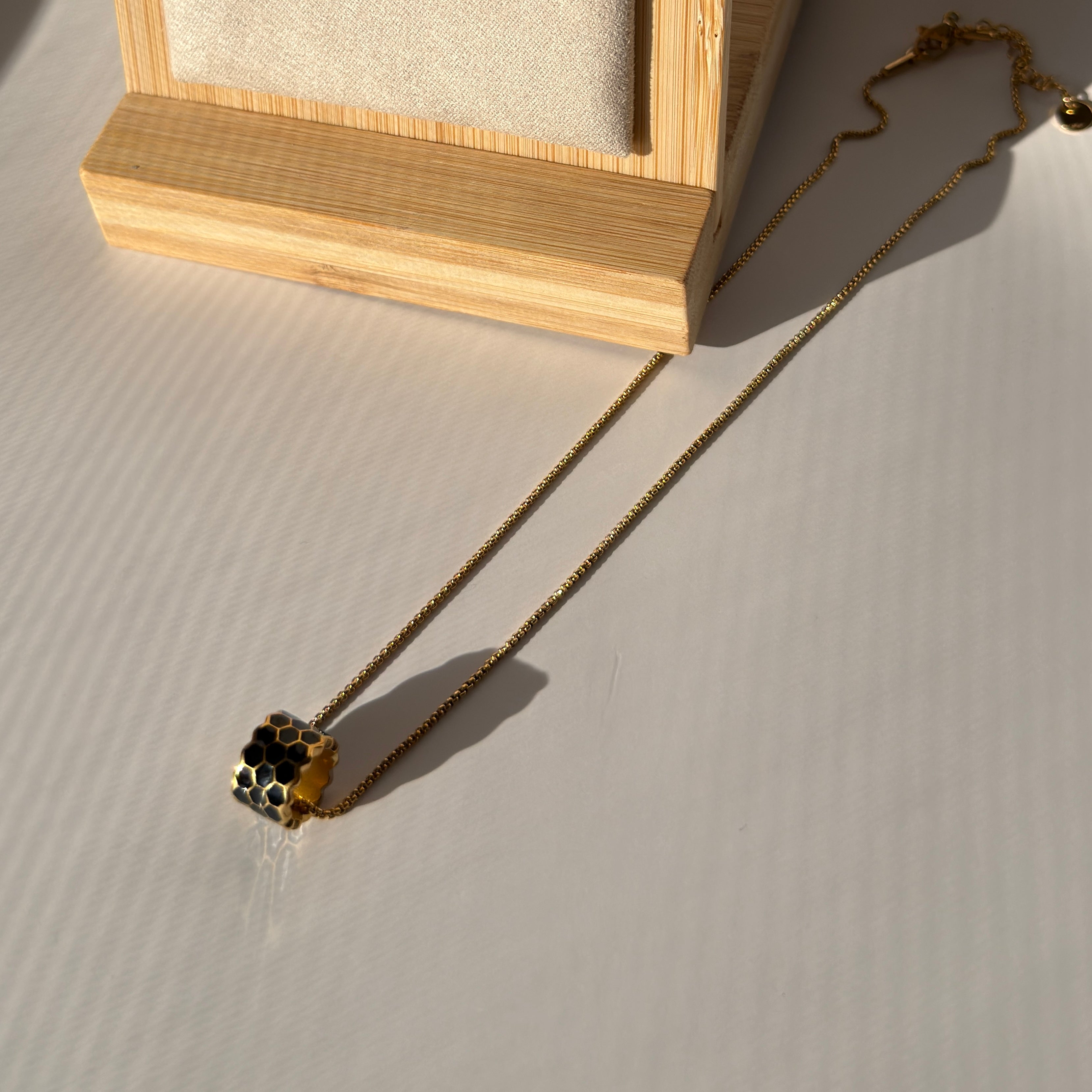 Black Onyx/Enamel Cylinder Beehive style Pendant Necklace – Gold Toned & Tarnish Resistant