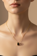 Black Onyx/Enamel Cylinder Beehive style Pendant Necklace – Gold Toned & Tarnish Resistant