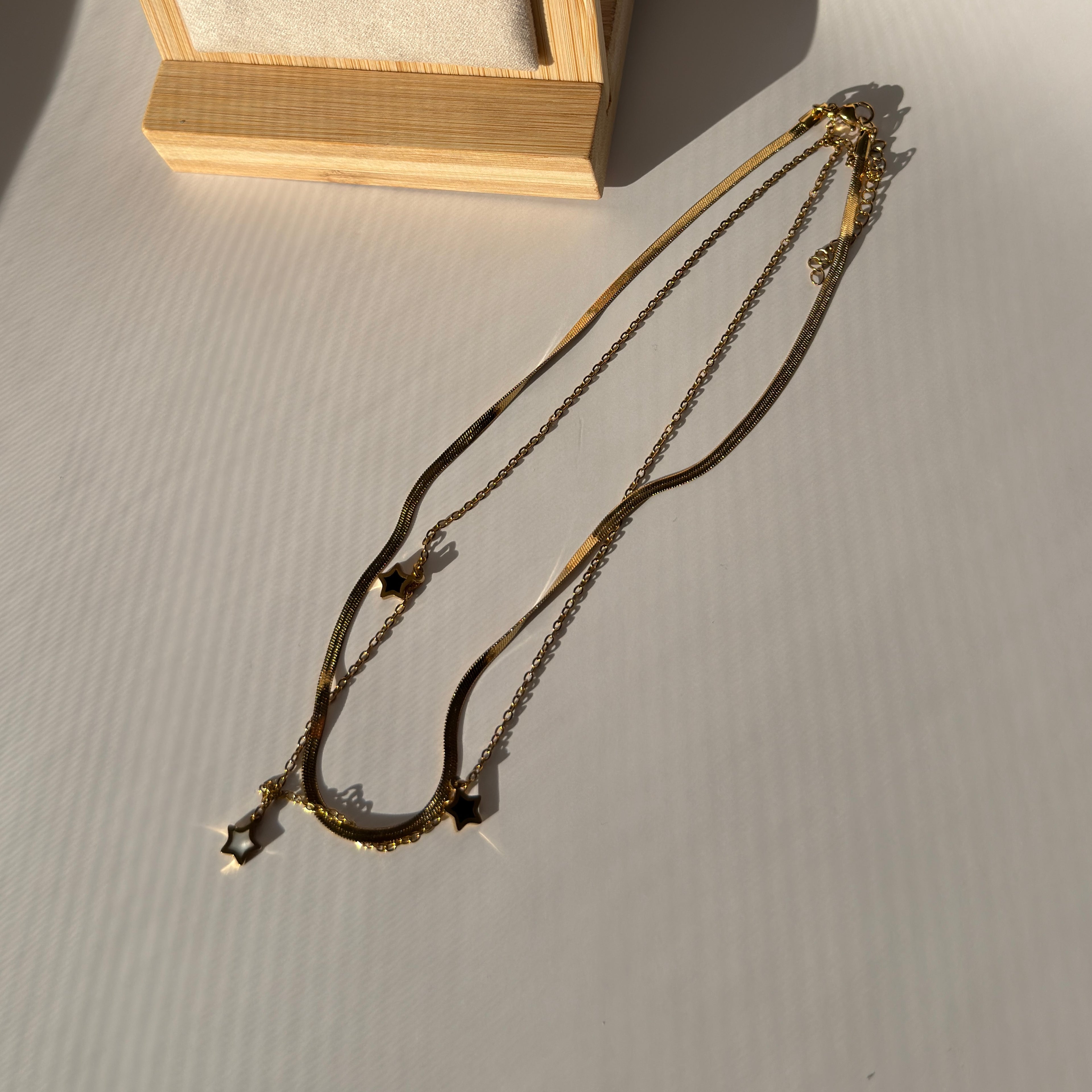 Layered Herringbone & Star Charm Necklace – Gold Toned & Tarnish Resistant