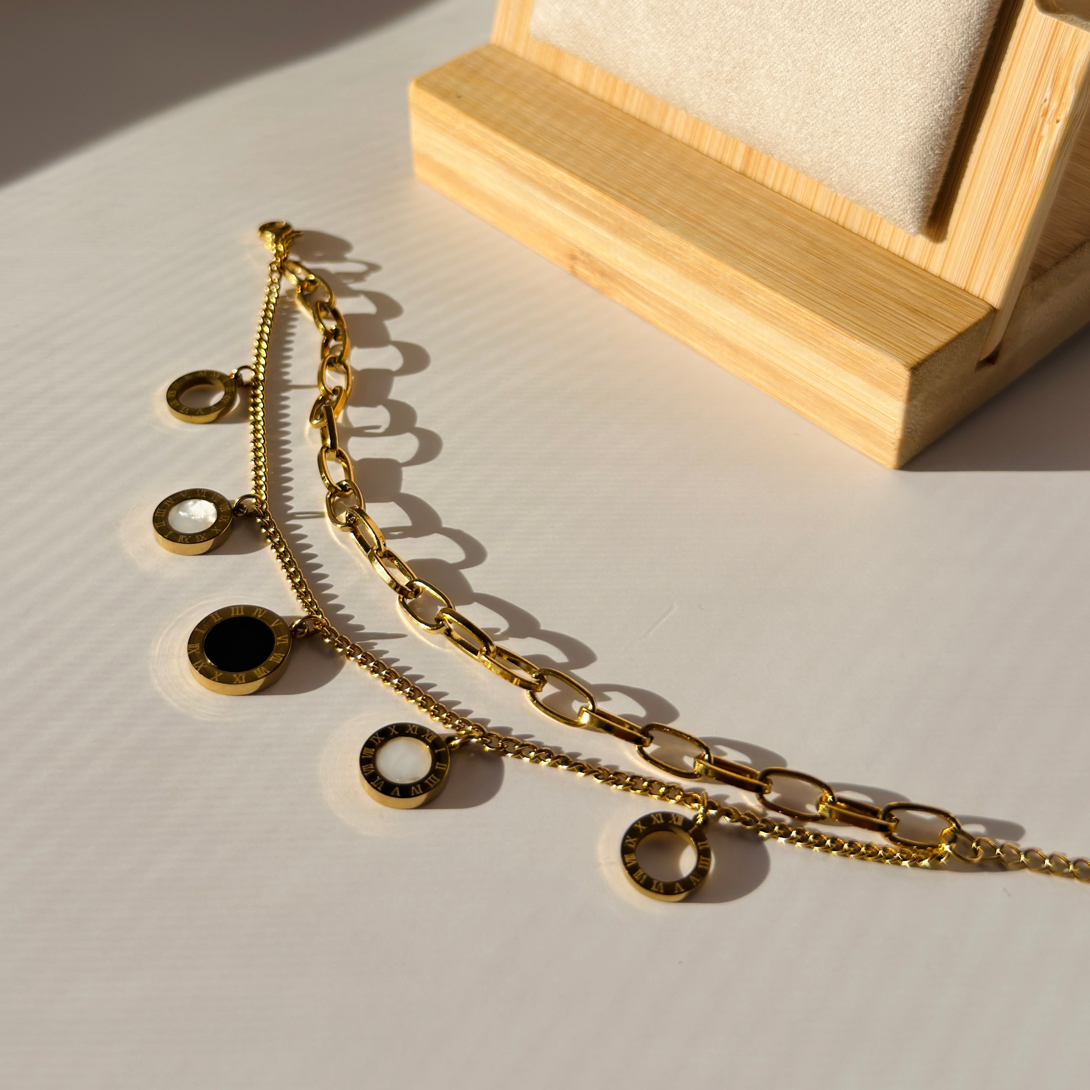 Layered Roman Numeral Charm Bracelet – Gold Toned & Tarnish Resistant