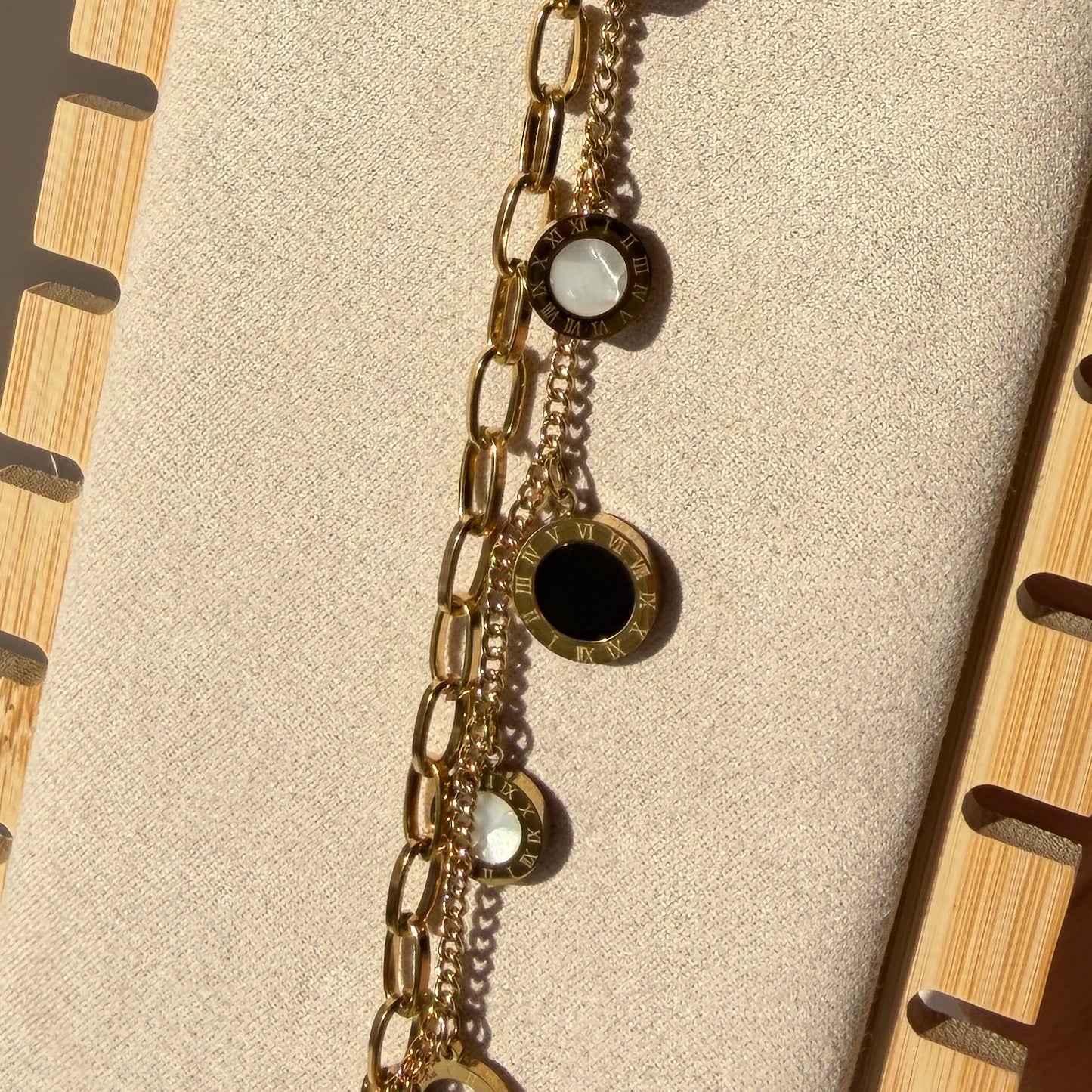 Layered Roman Numeral Charm Bracelet – Gold Toned & Tarnish Resistant