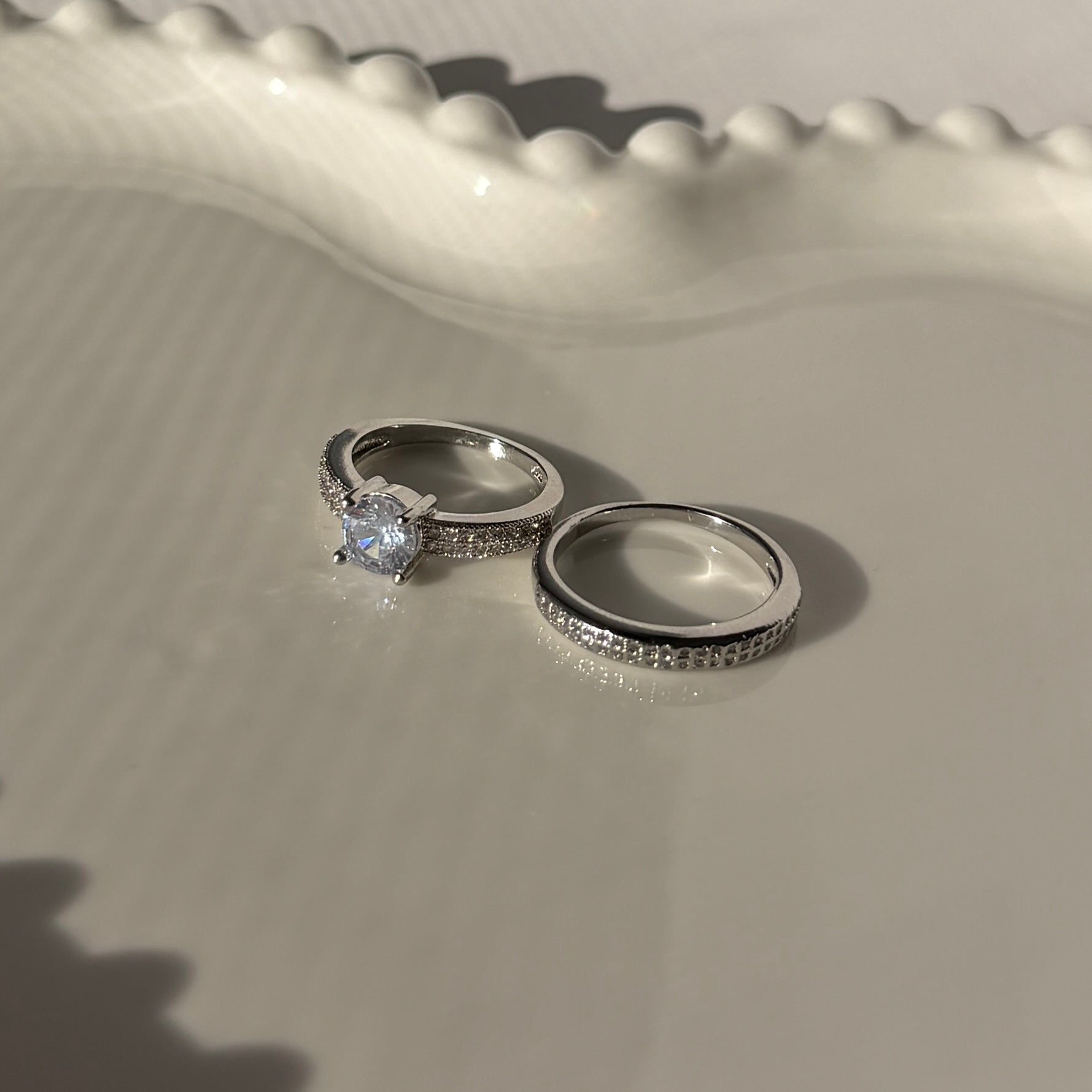 Silver plated Double ring with zircons
