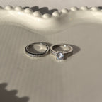 Silver plated Double ring with zircons