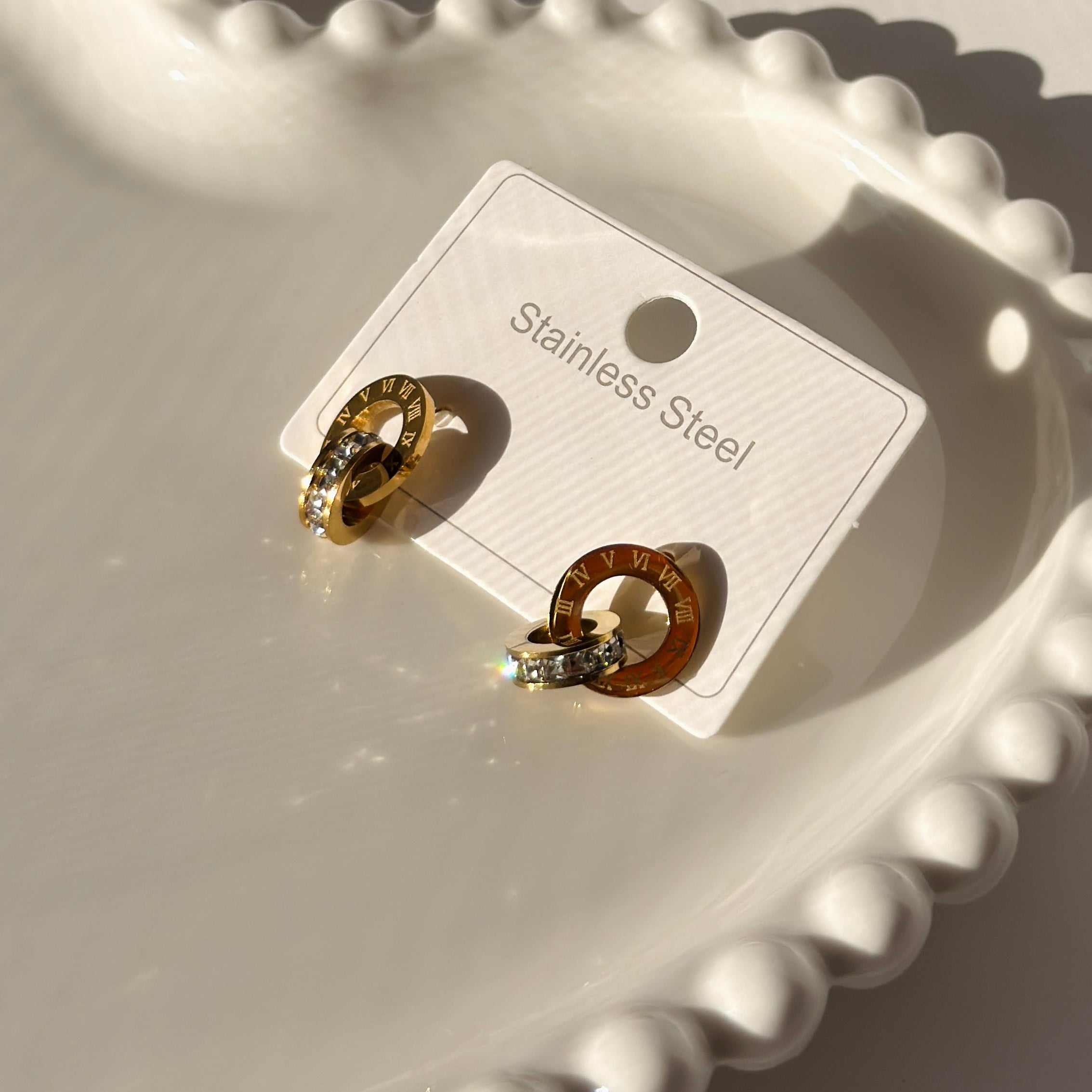 Interlocked circles with zircons earrings