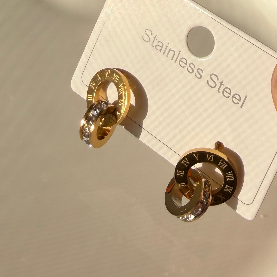 Interlocked circles with zircons earrings