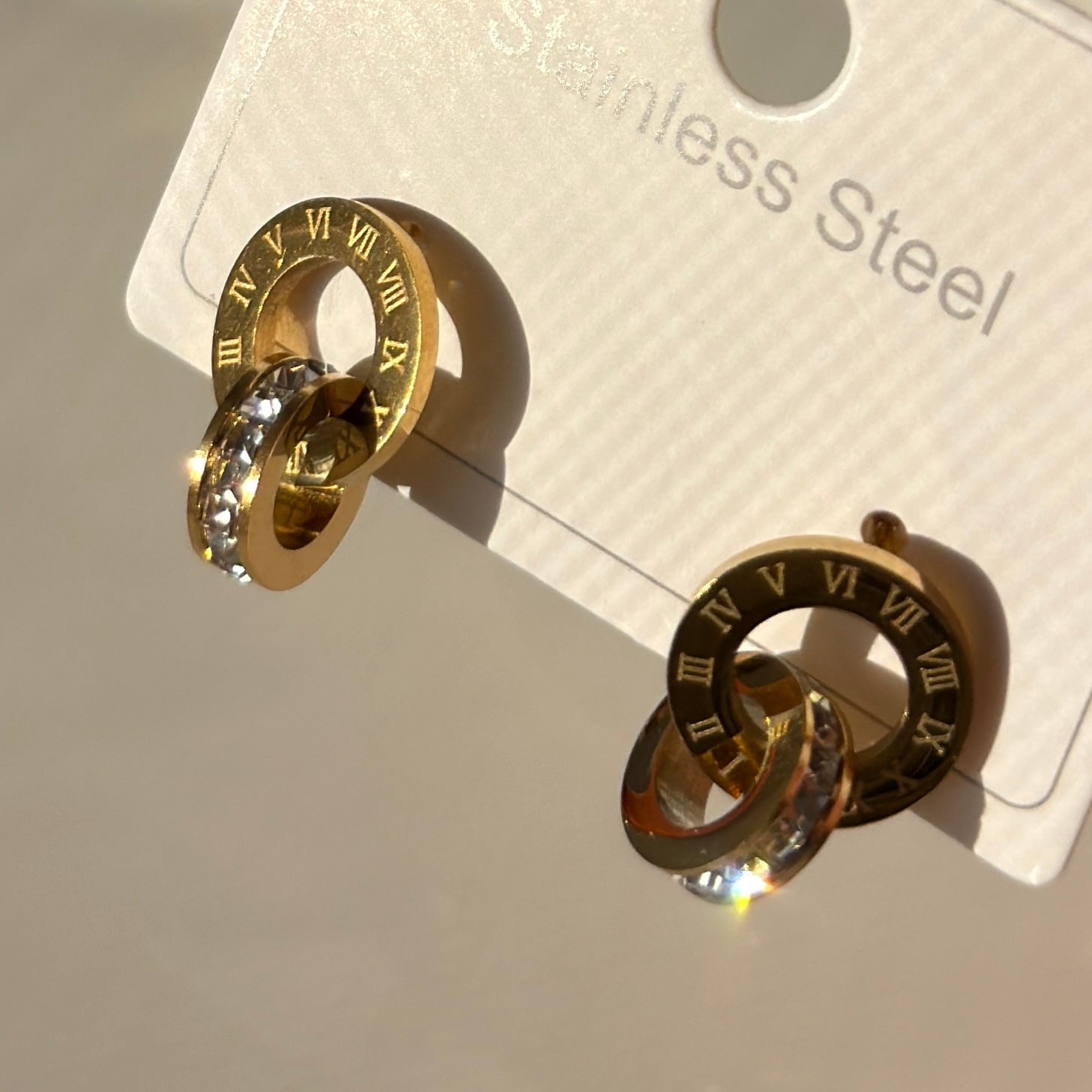 Interlocked circles with zircons earrings