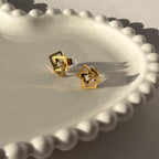 Interlocking Geometric Squares Stud Earrings – Gold Toned & Tarnish Resistant
