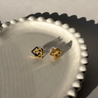 Interlocking Geometric Squares Stud Earrings – Gold Toned & Tarnish Resistant