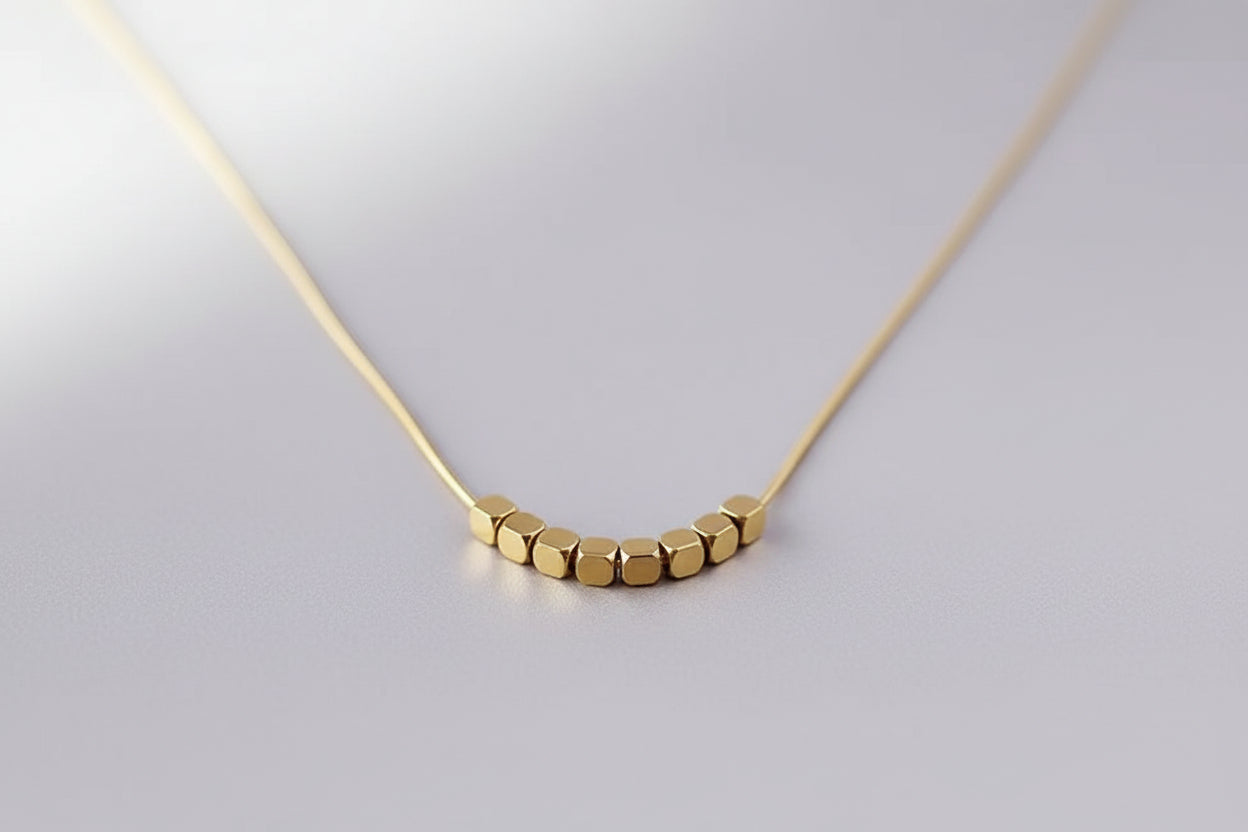 Minimalist Cube Bead Necklace – Gold-Toned & Tarnish Resistant